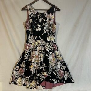 White House Black Market Floral Fit & Flare Dress Size 4 Black Pink